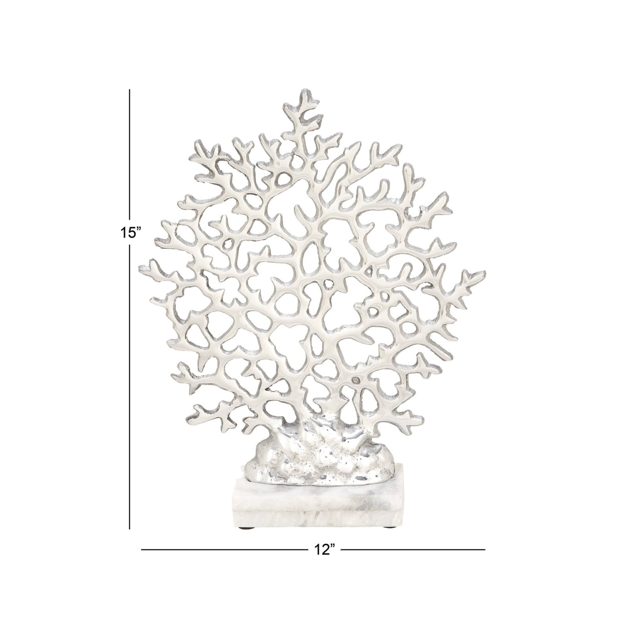 15" Silver Aluminum & Marble Coral Sculpture